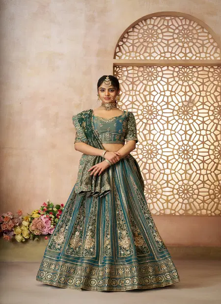 Kf 61 Green Net And Tissue Bridal Lehenga Wholesale Price In Surat

